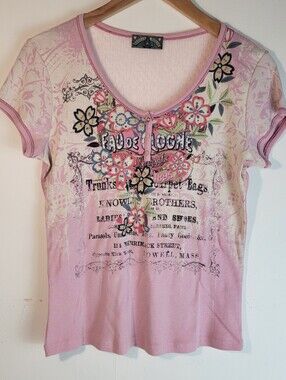 Vtg Y2K Vanilla Sugar Top Cap Sleeves Embellished Rhinestone Floral Sz Small USA